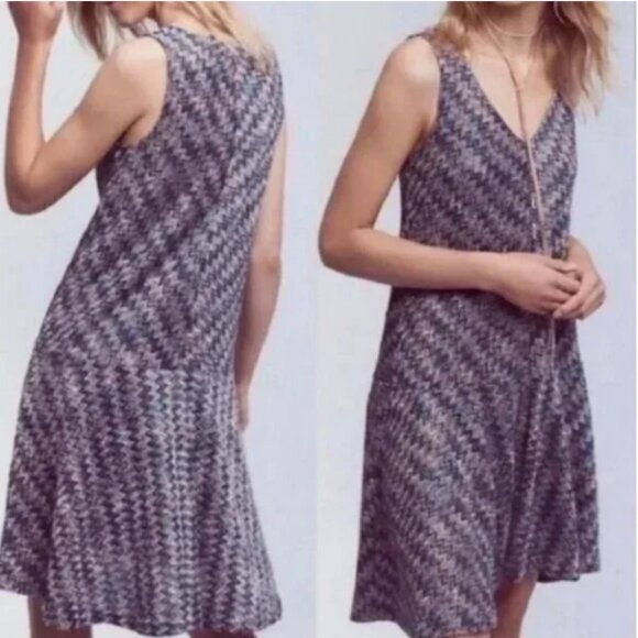 Anthropologie Maeve Westwater Chevron Pattern High Low Knit Flapper Dress Small - Picture 2 of 9